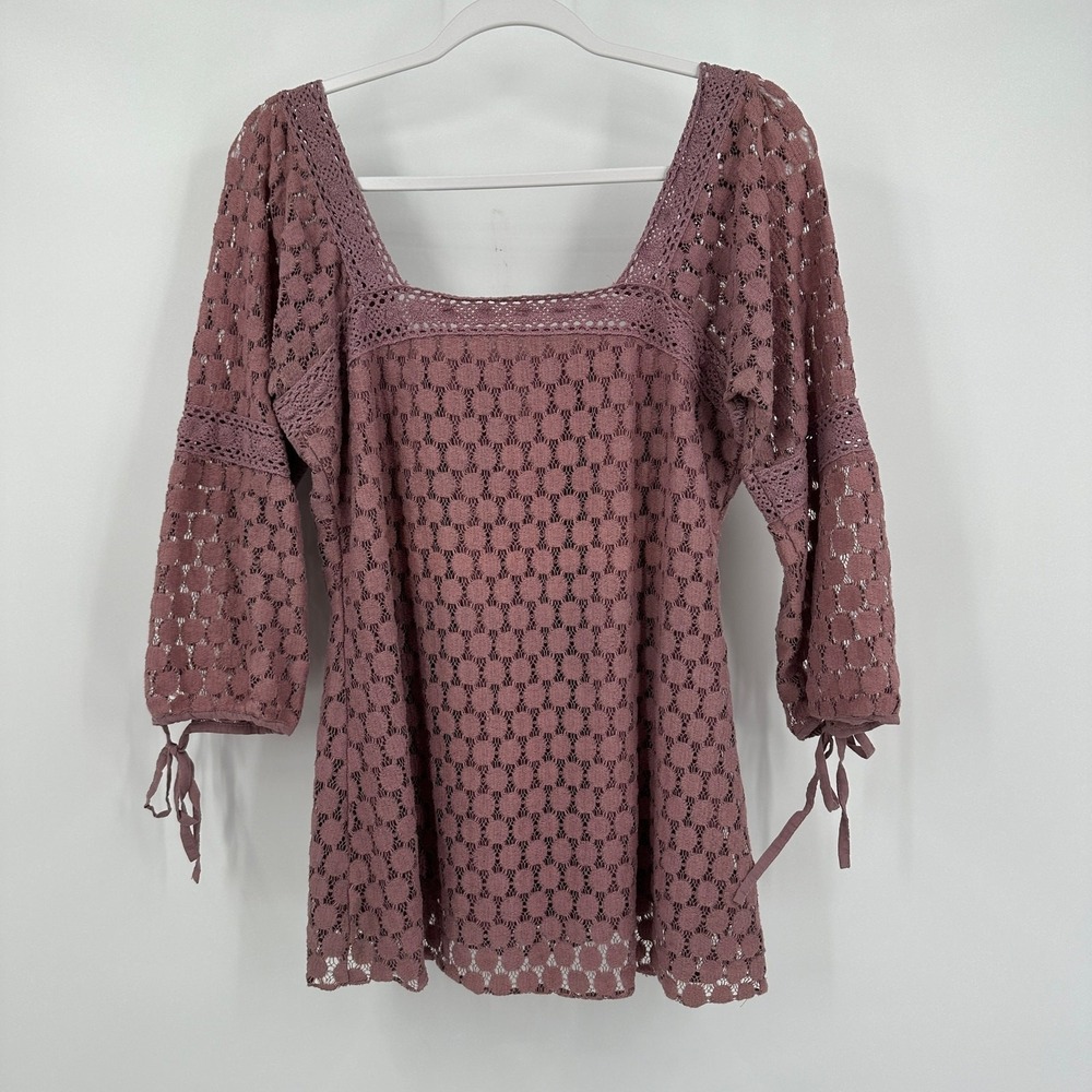 Womens Cottagecore Milkmaid Top Size L Gypsy Fairy Peasant Feminine Lace Crochet